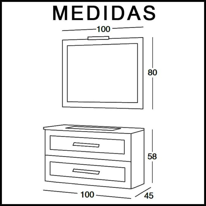 Medidas Mueble de Baño Anabel de 100 cm.