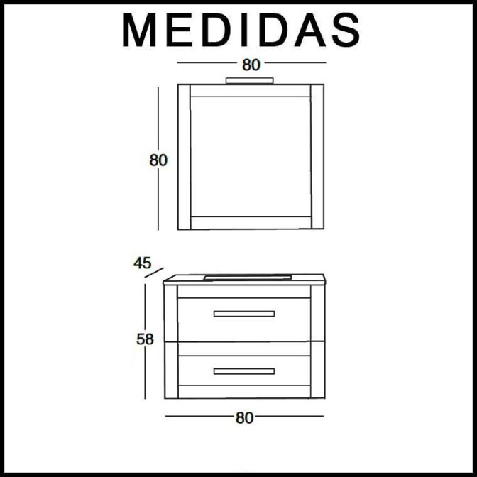 Medidas Mueble de Baño Anabel de 80 cm.