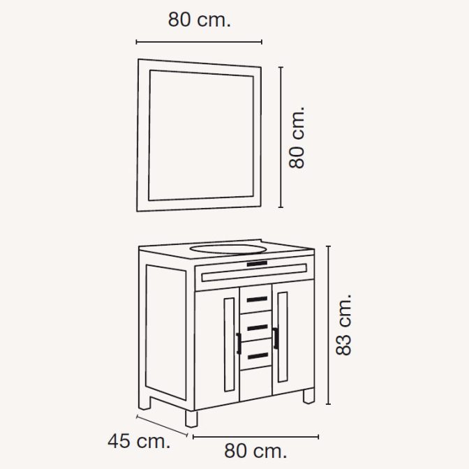 Medidas Mueble de Baño Borgia 80 x 45 cm.