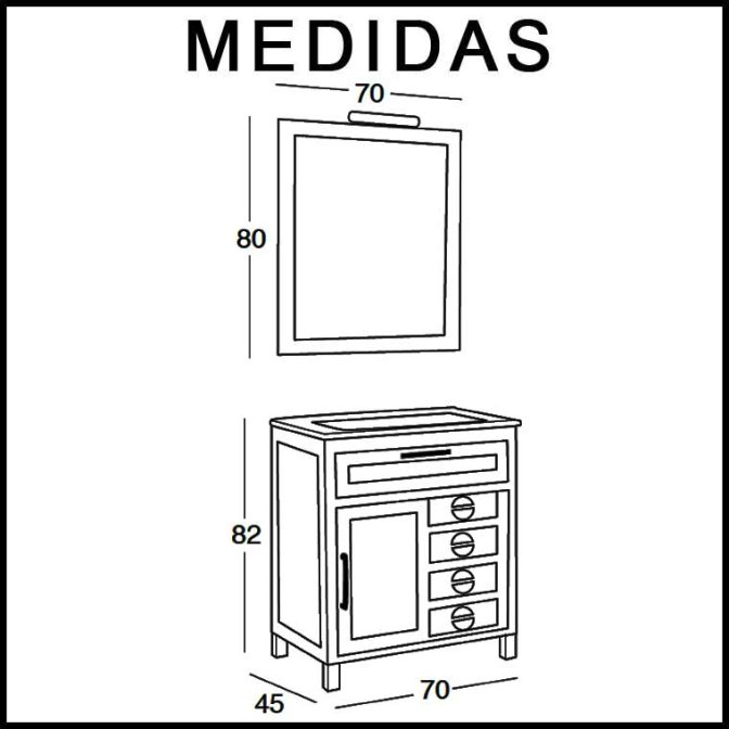 Medidas Mueble de Baño Cardeñas 70 cm.