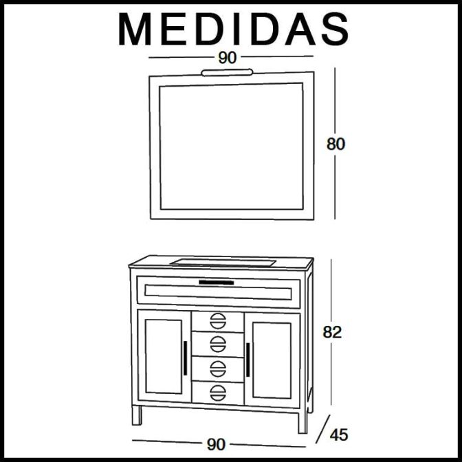 Medidas Mueble de Baño Cardeñas 90 cm.