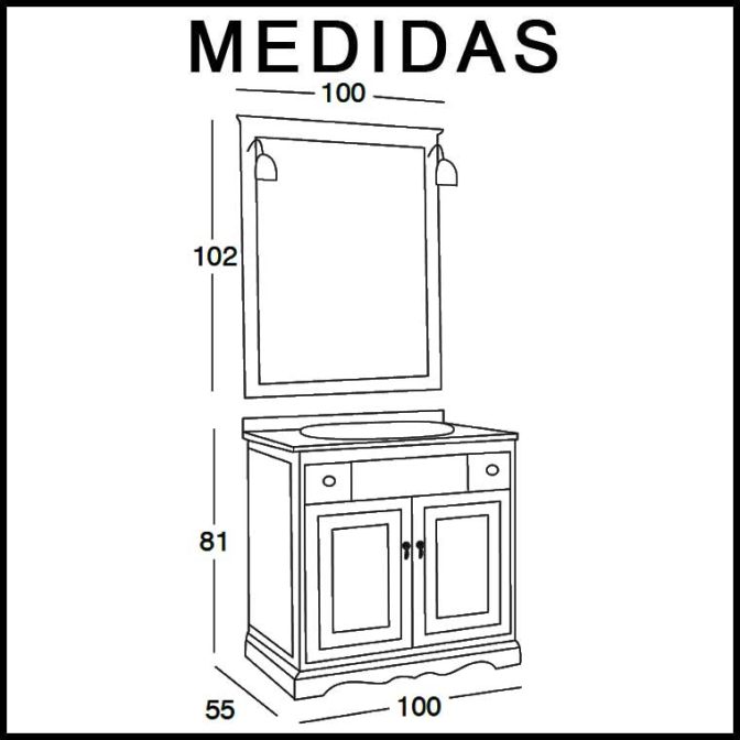 Medidas Mueble de Baño Clásic 100 cm.