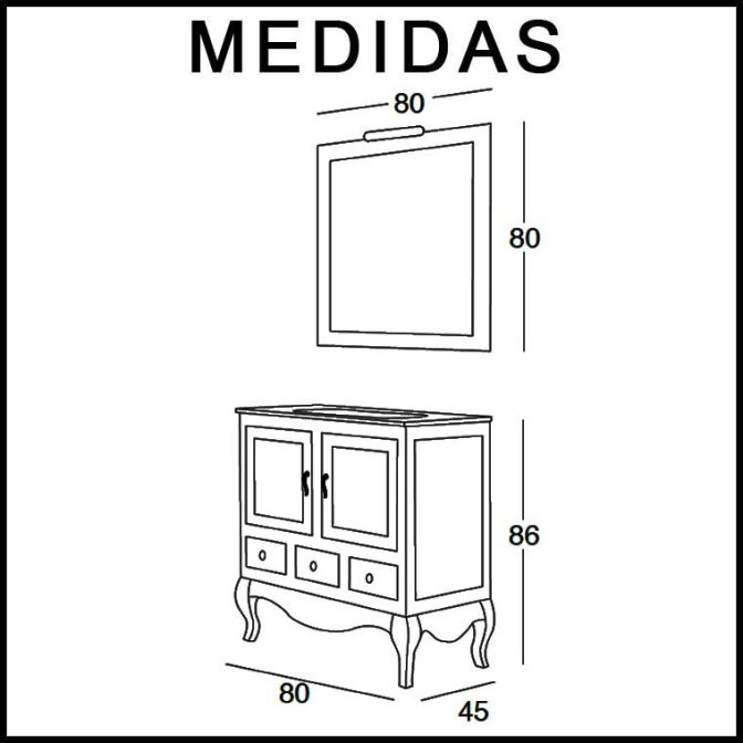 Medidas Mueble de Baño Coral 80 cm.