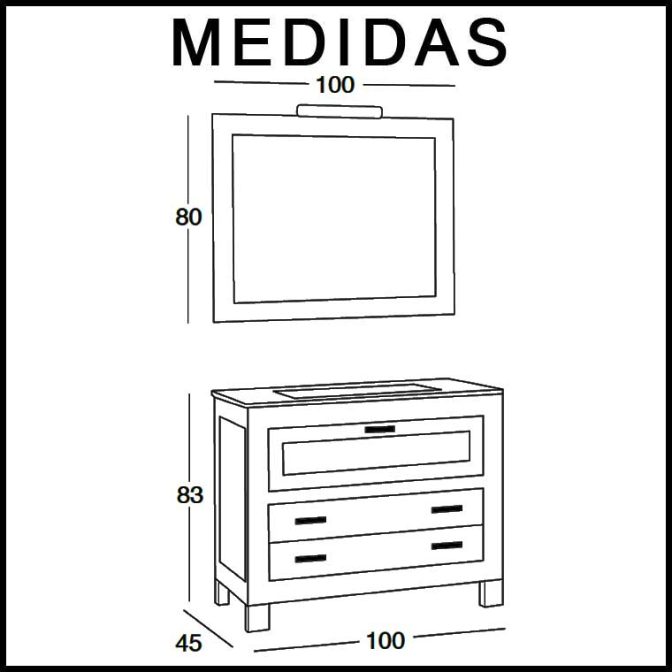 Medidas Mueble de Baño Nerea 100 cm.