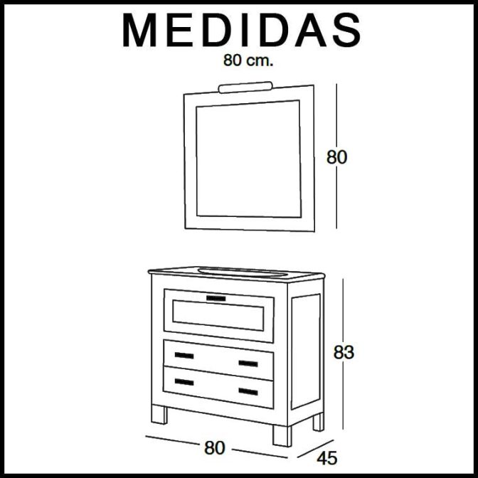 Medidas Mueble de Baño Nerea 80 cm.