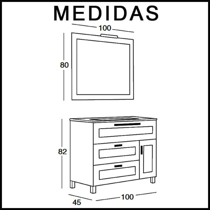 Medidas Mueble de Baño Paula de 100 cm.