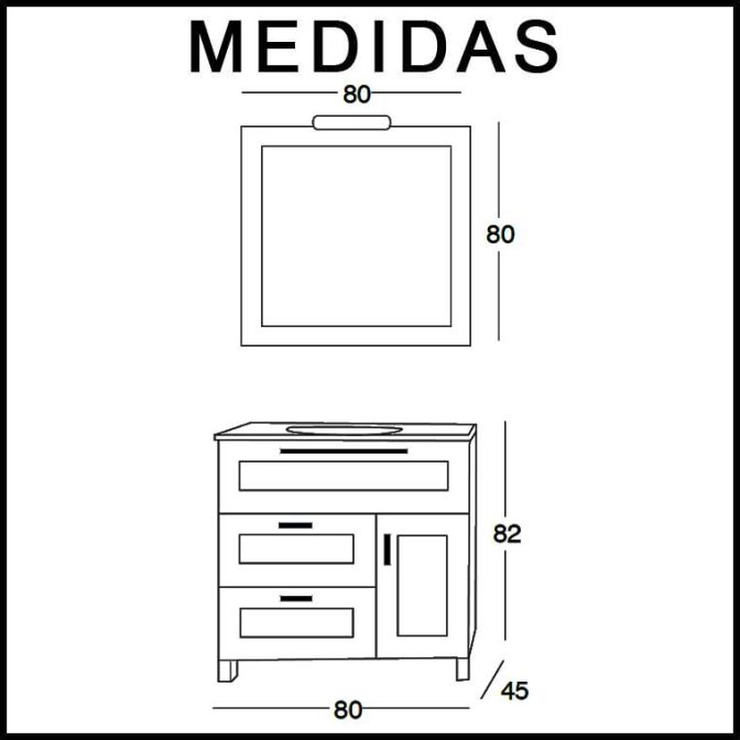 Medidas Mueble de Baño Paula de 80 cm.