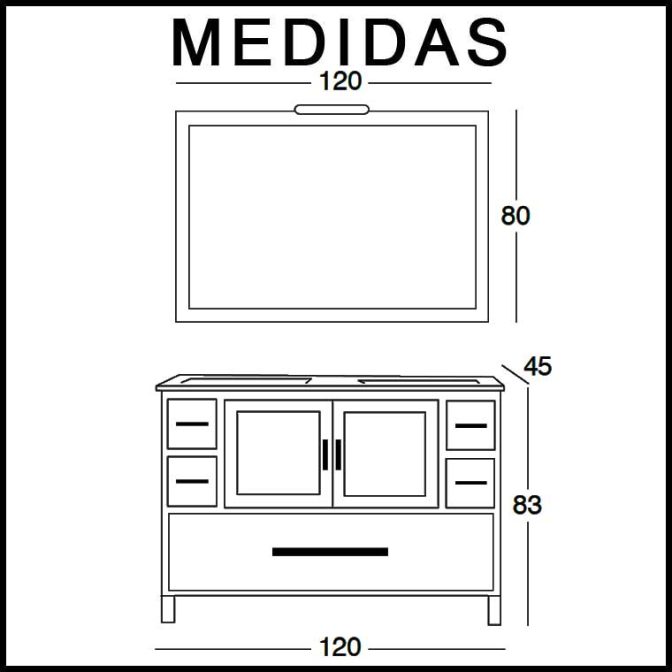 Medidas Mueble de Baño Sara 120 cm.