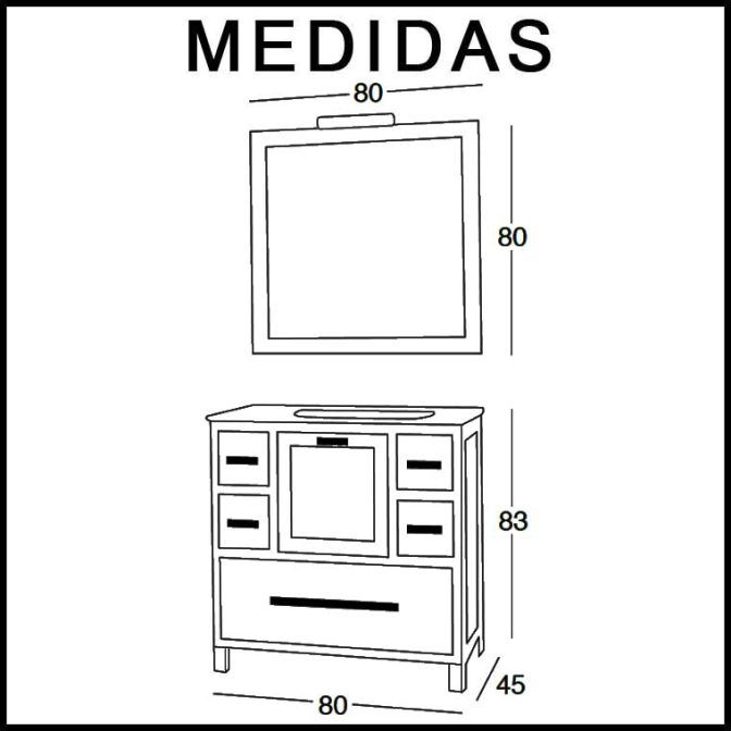 Medidas Mueble de Baño Sara 80 cm.