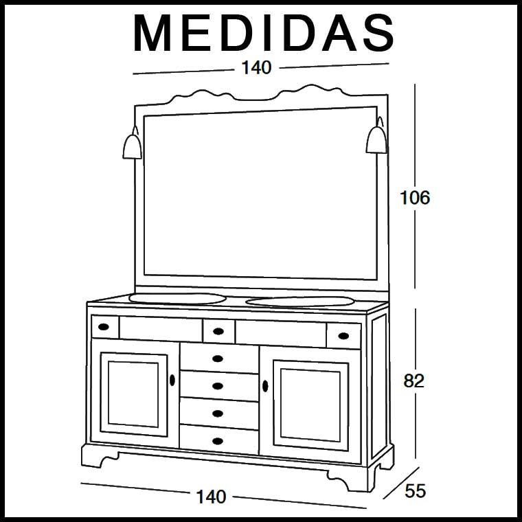Mueble de Baño Talla de 140 x 55 cm. Mueble de la serie de Baño Talla.