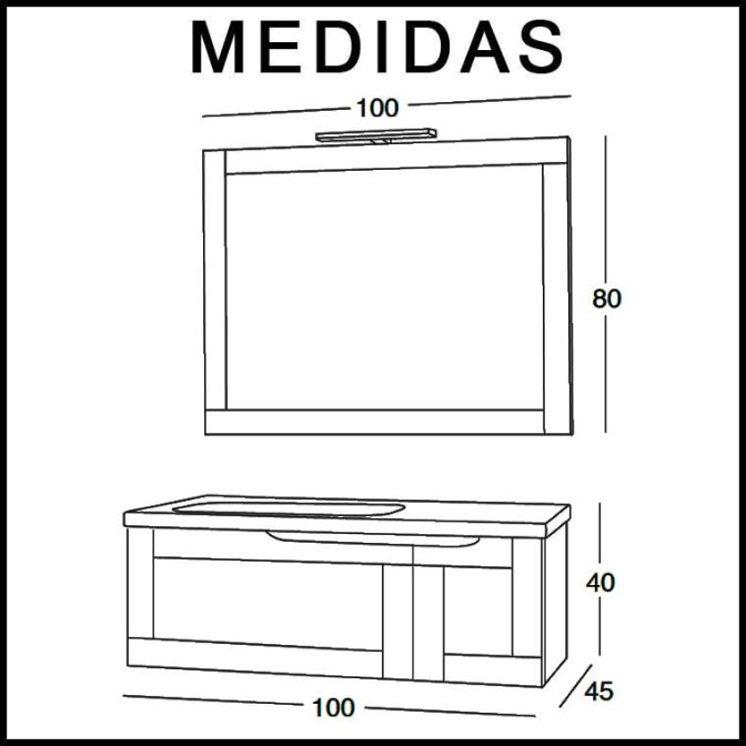 Mueble de Baño Adriana 100 cm. Medidas