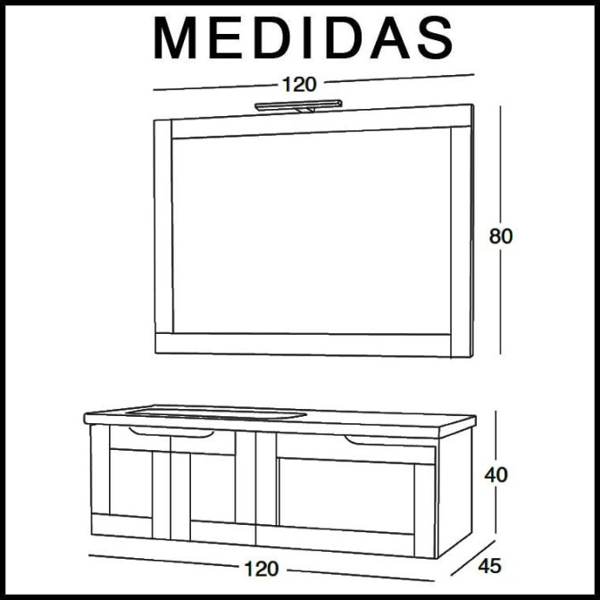 Mueble de Baño Adriana 120 cm. Medidas