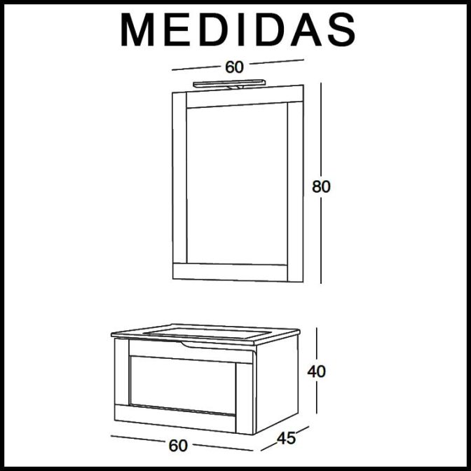 Mueble de Baño Adriana 60 cm. Medidas