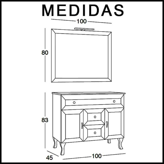 Medidas Mueble de Baño Alessia 100 cm.