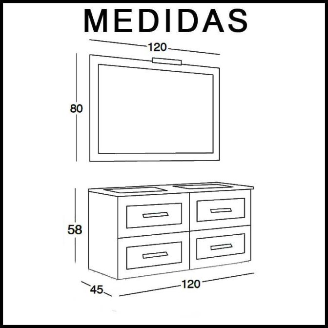 Medidas Mueble de Baño Anabel de 120 cm.