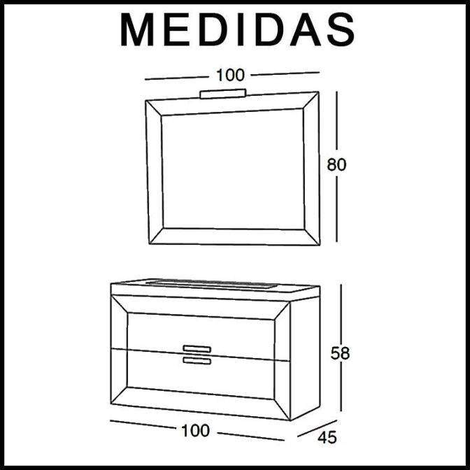 Medidas Mueble de Baño Carla de 100 cm.