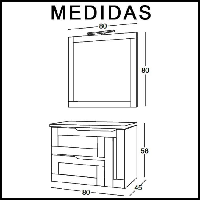 Medidas Mueble de Baño Alba 80 cm.