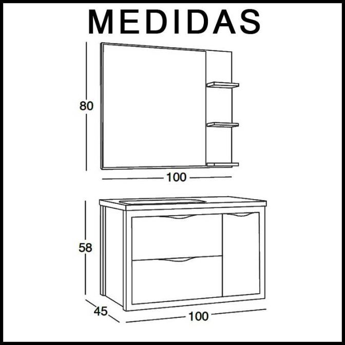 Medidas Mueble de Baño Sheila 100 cm.