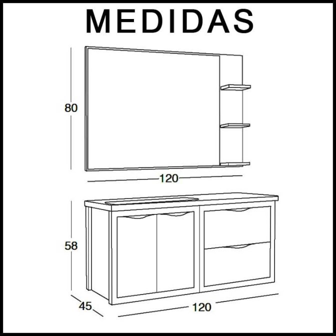 Medidas Mueble de Baño Sheila 120 cm.