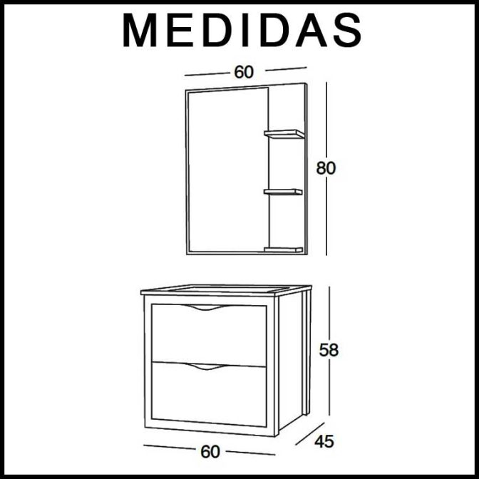 Medidas Mueble de Baño Sheila 60 cm.