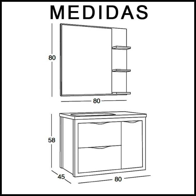 Medidas Mueble de Baño Sheila 80 cm.