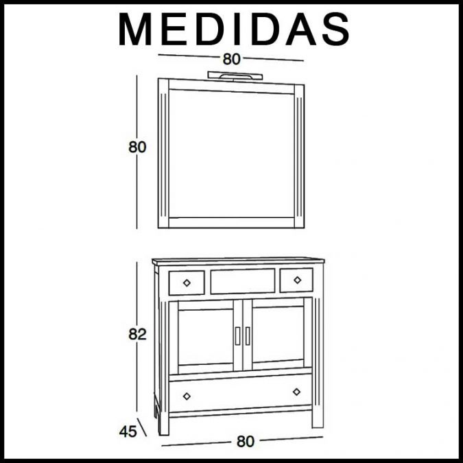 Medidas Mueble de Baño Sofía 80 cm.