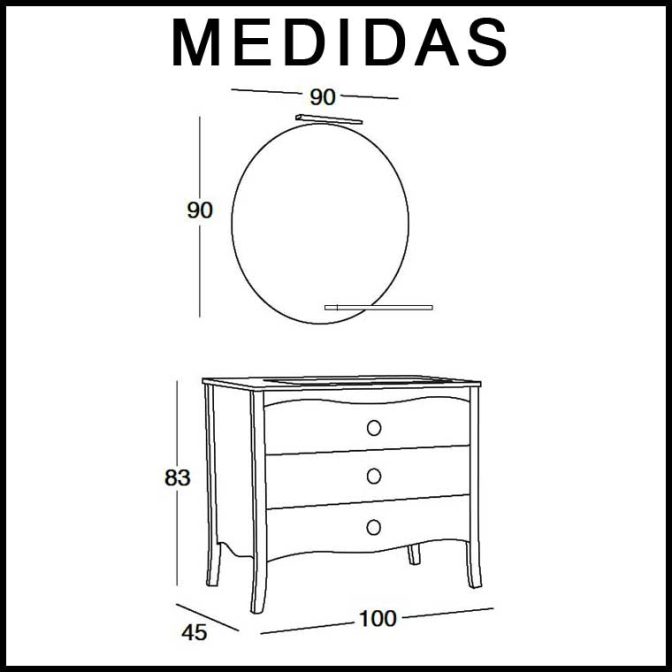 Medidas Mueble de Baño Verónica de 100 cm.