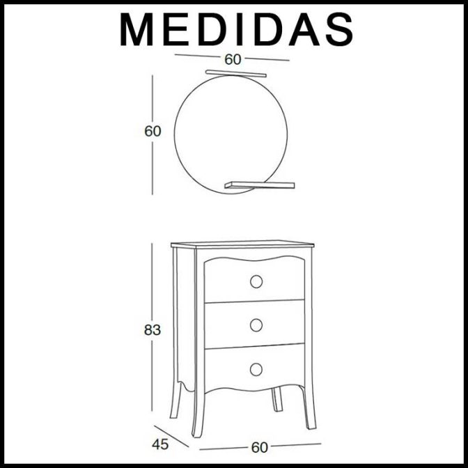 Medidas Mueble de Baño Verónica de 60 cm.