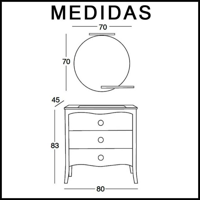 medidas Mueble de Baño Verónica de 80 cm.