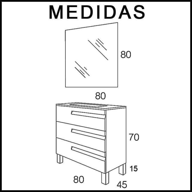 Medidas Mueble de Baño Zeus 3 Cajones Expres.