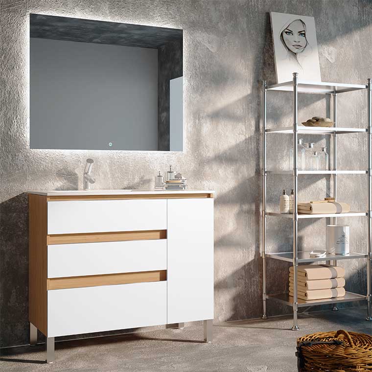 ▷ Mueble de Baño Ángeles 100 cm. 2 cajones 1 puerta, Mudeba