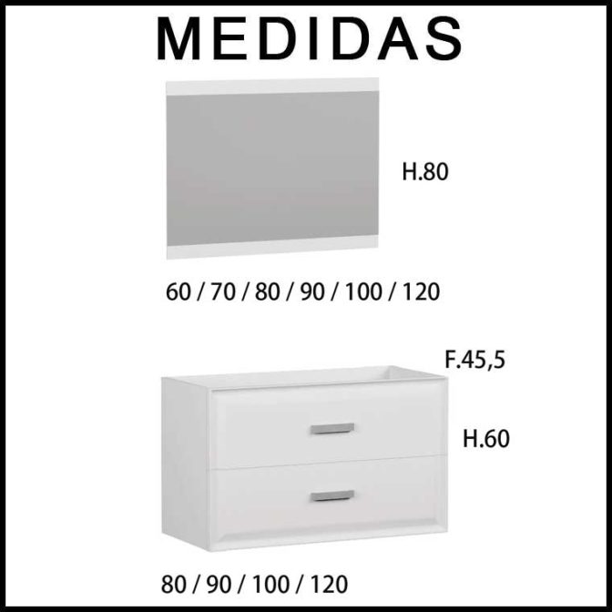 Medidas Mueble de Baño Alda con espejo Cue