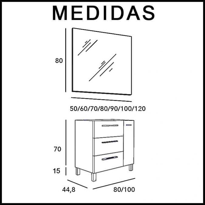 Mueble de Baño Tecia 3C 1P 80 cm. Mueble de la serie de Baño Tecia.