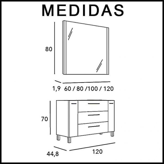 Mueble de Baño Tecia 3C 2P 120 cm. Mueble de la serie de Baño Tecia.