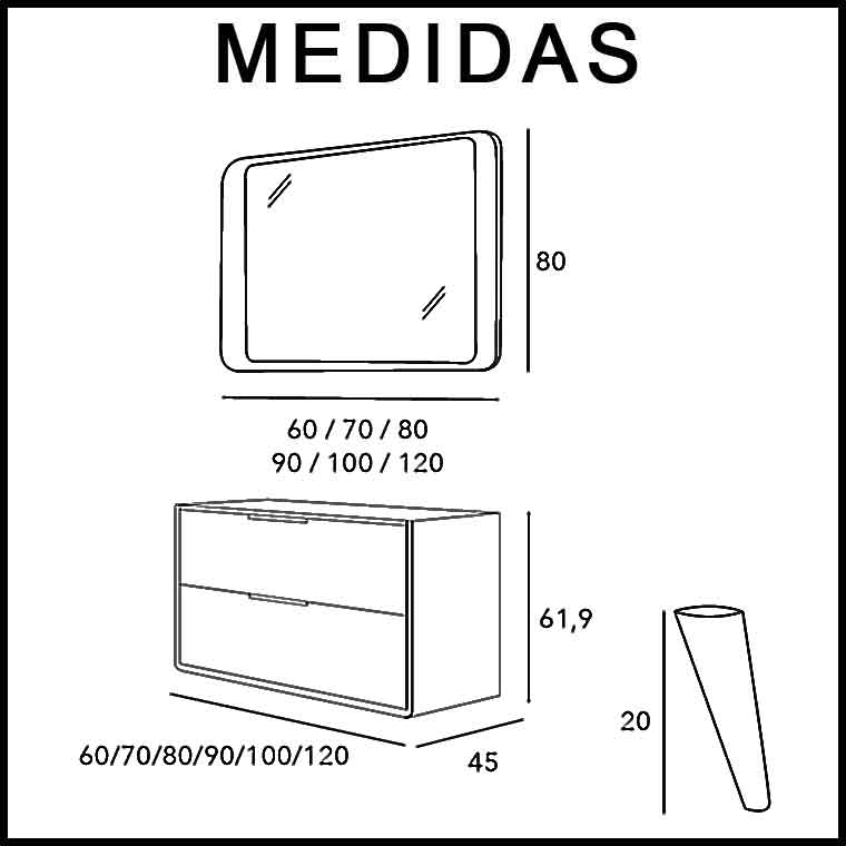 Mueble de Baño Vintage 2C 90 cm. con tapa. Baños Vintage o Vintass.