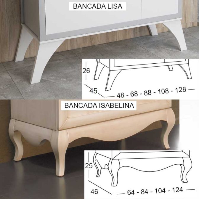 Bancada Lisa y Bancada Isabelina para Muebles de Baño