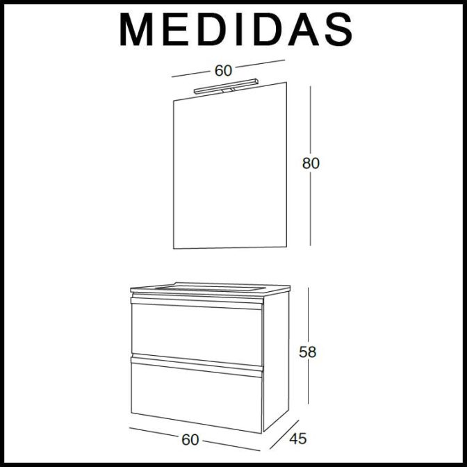 Medidas Mueble de Baño Lorena 60 cm.