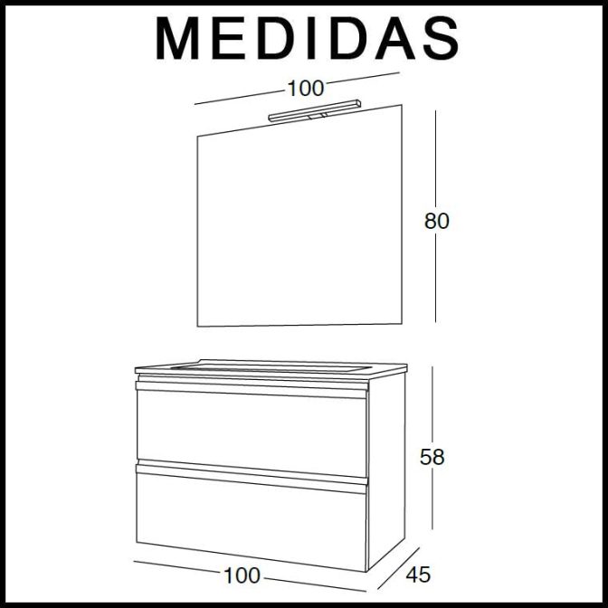 Medidas Mueble de Baño Lorena 100 cm.