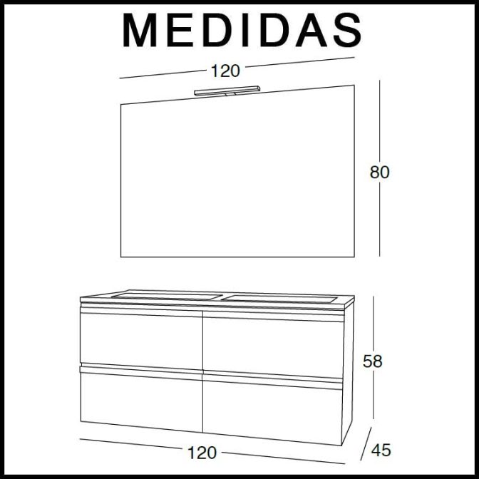 Medidas Mueble de Baño Lorena 120 cm.