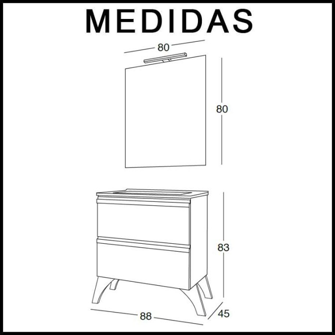 Medidas Mueble de Baño Lorena 80 cm.