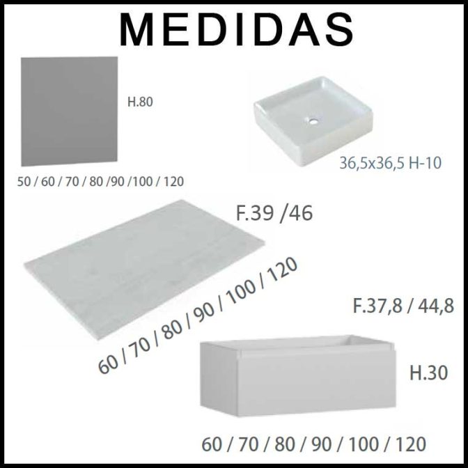 Medidas Mueble de Baño 120 cm. Modular Aqua Combinación 19-01