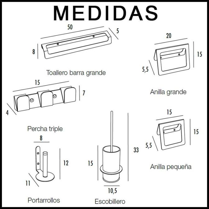 Medidas Accesorios de baño Aramis