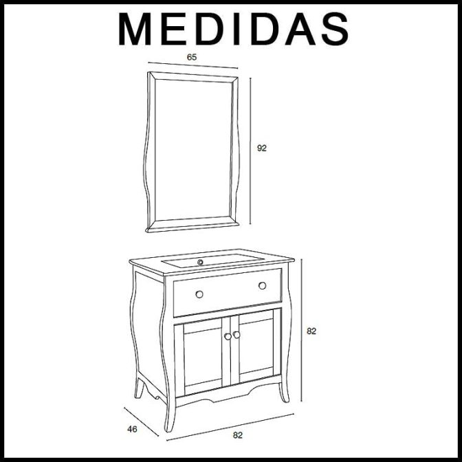 Medidas Conjunto Mueble de baño Home de 80 cm.