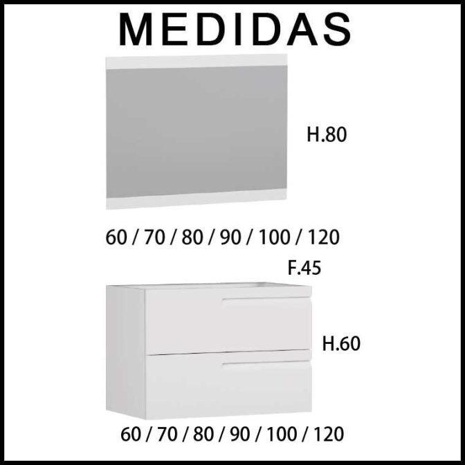 Medidas Mueble de Baño Zeus 2 cajones Suspendido