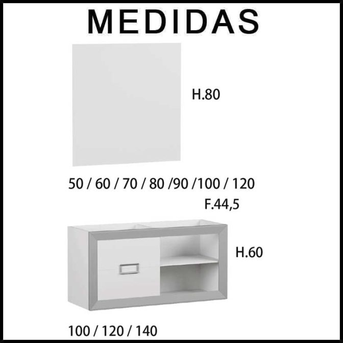 Medidas Muebles de Baño L-Gant 100 cm. 2 cajones más hueco con balda