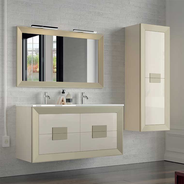 Gran mueble de baño con dos cajones y balda en blanco decapado