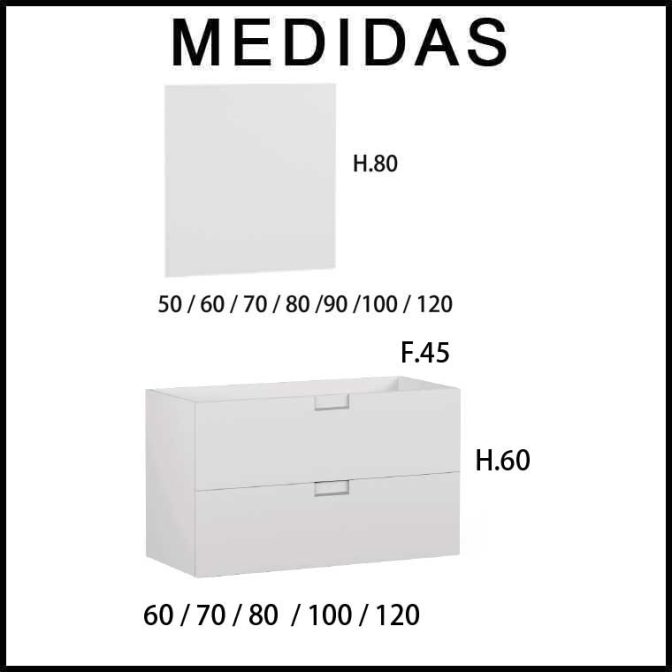 Medidas Mueble de Baño Suspendido Luna 2 Cajones