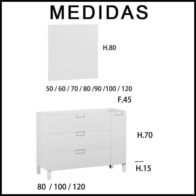 Medidas Mueble de Baño Luna 3 Cajones 1 Puerta