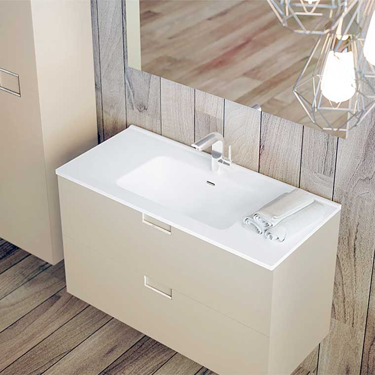 Mueble baño Suna 60cm 2 cajones + lavabo + espejo + LED