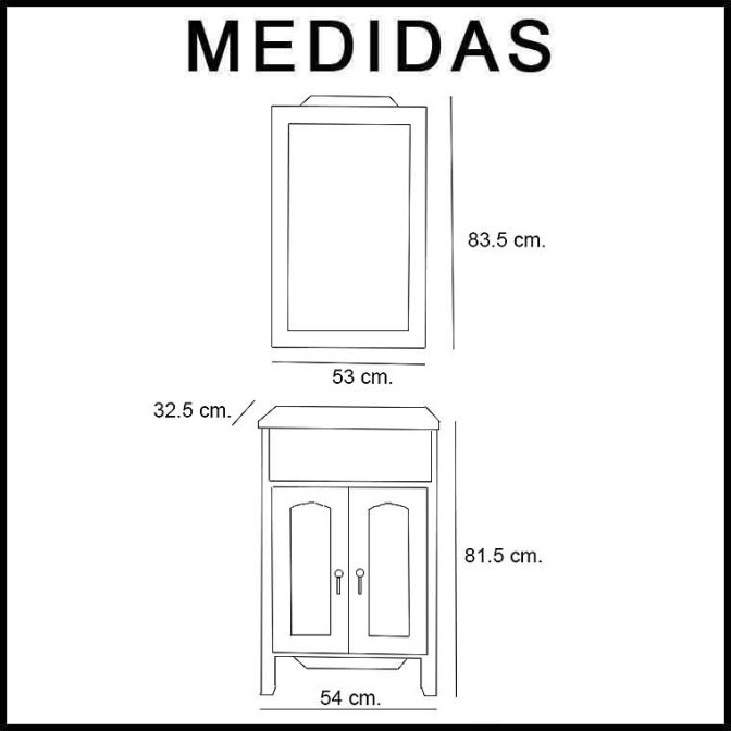 Medidas Mueble de baño Zuri 55 cm.